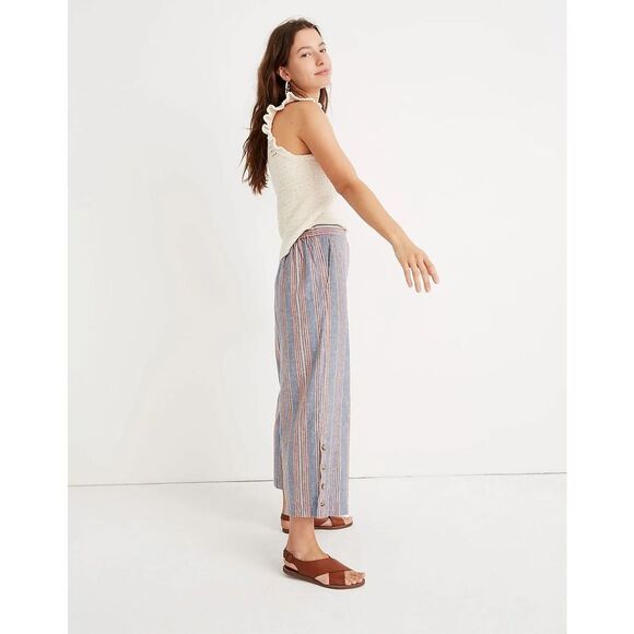 Madewell Tall Side-Button Huston Pull-On Crop Pants in Rainbow Stripe Size XS - Picture 2 of 13